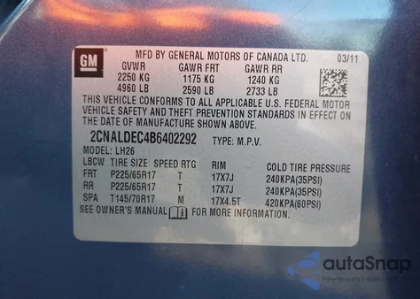 2011 Chevrolet Equinox 1Lt z USA, uszkodzony, nr VIN 2CNALDEC4B6402292